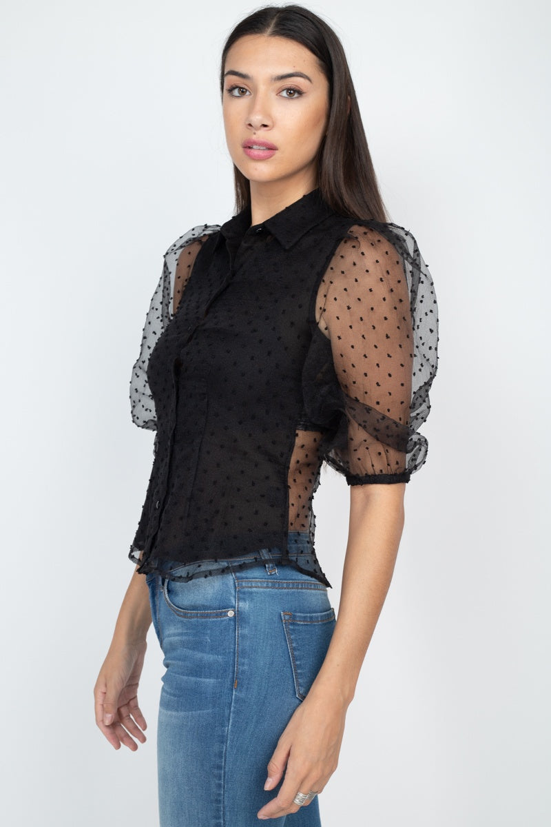 Contrast Dot Print Top - LOLA LUXE