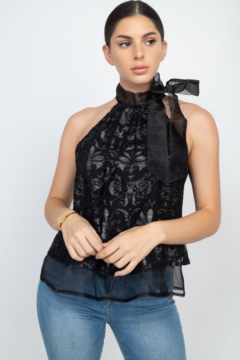 Sleeveless Neck Tie Keyhole Top - LOLA LUXE