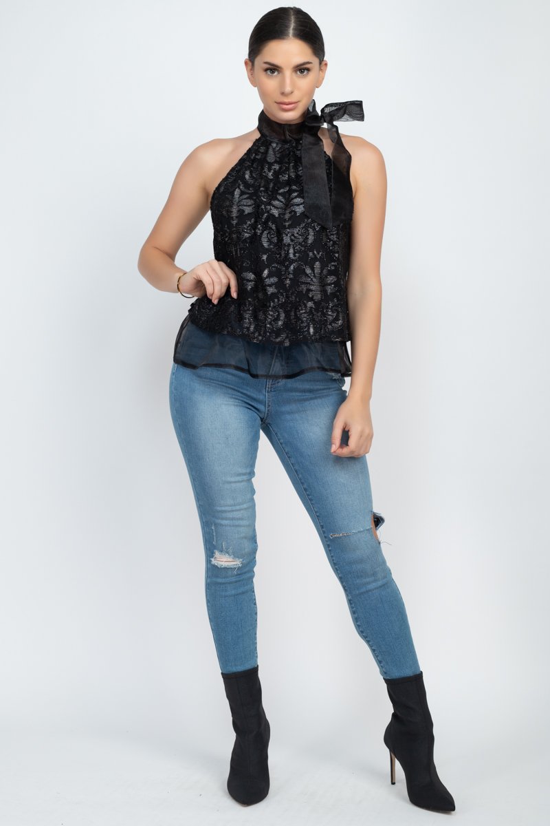 Sleeveless Neck Tie Keyhole Top - LOLA LUXE