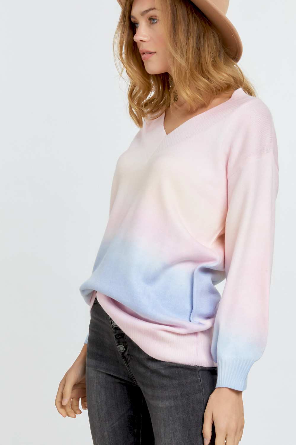 Multi Sherbet Tie Dye Color V Neck Sweater - LOLA LUXE