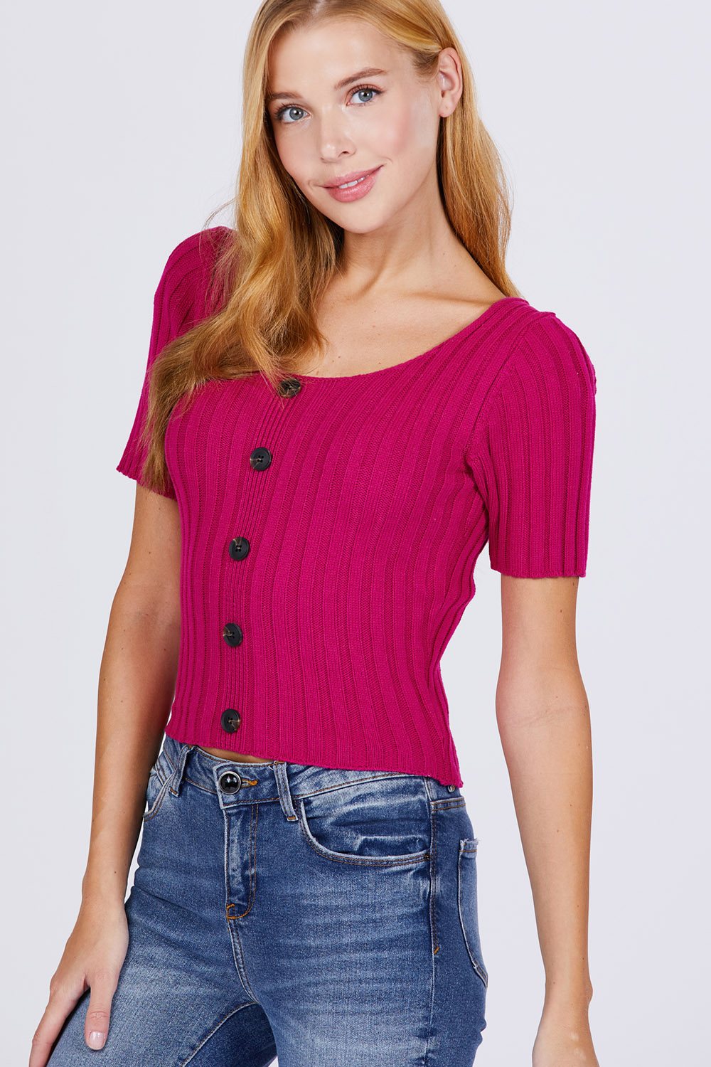 Short Slv Rib Sweater Top - LOLA LUXE