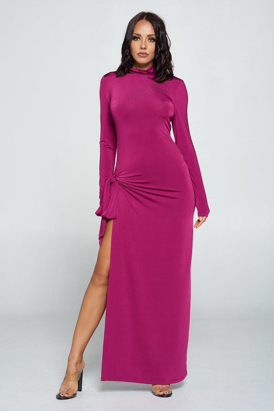 Side Tie Long Sleeve Dress - LOLA LUXE