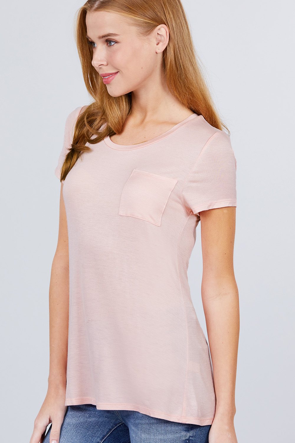 Short Sleeve Scoop Neck Top With Pocket - LOLA LUXE