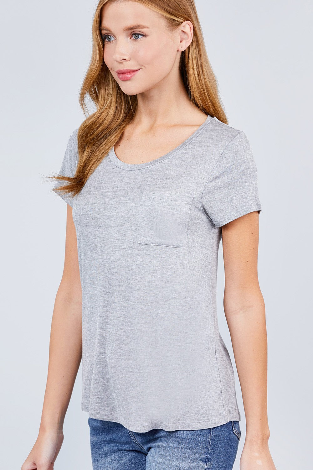 Short Sleeve Scoop Neck Top With Pocket - LOLA LUXE