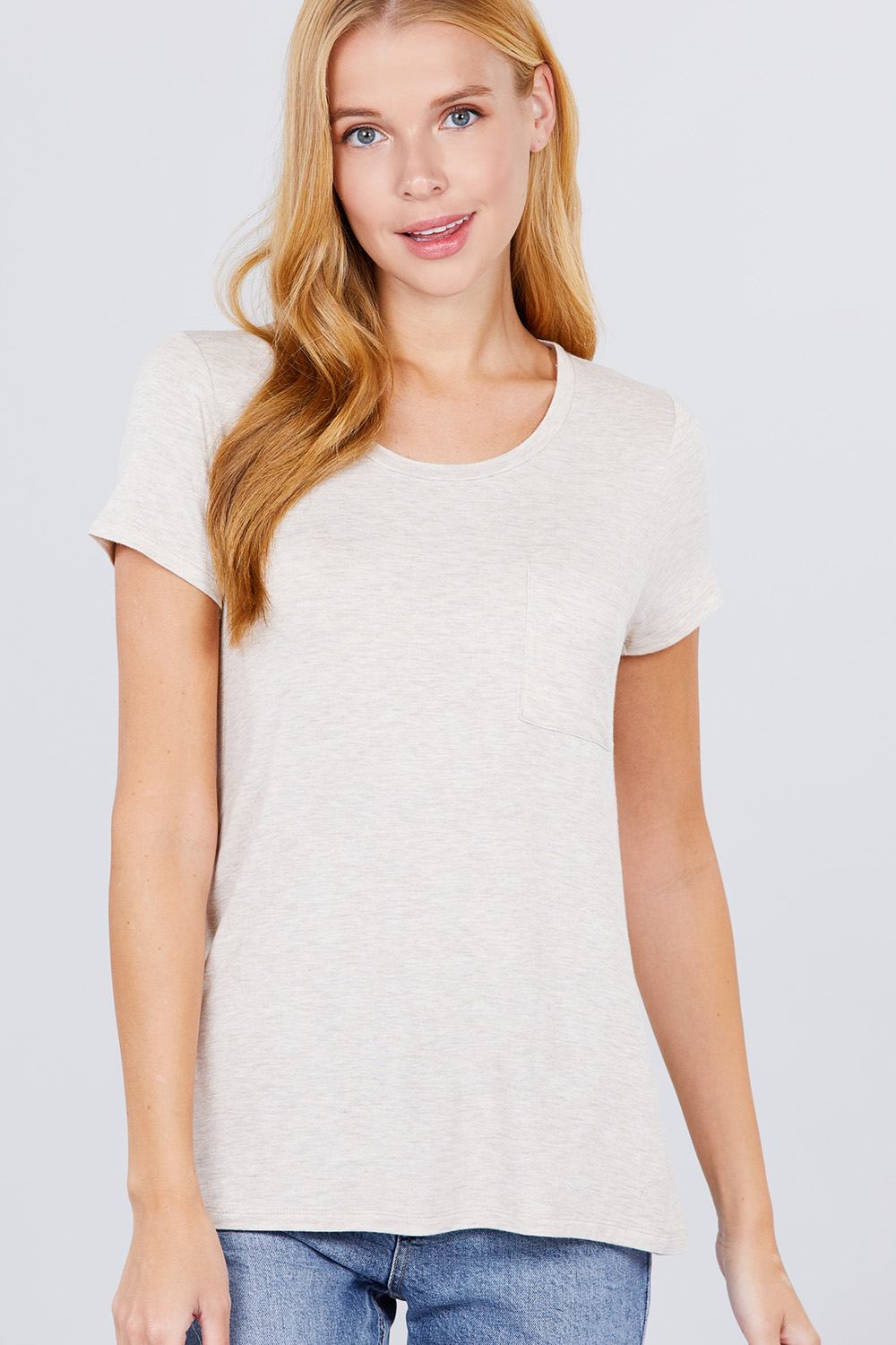 Short Sleeve Scoop Neck Top With Pocket - LOLA LUXE