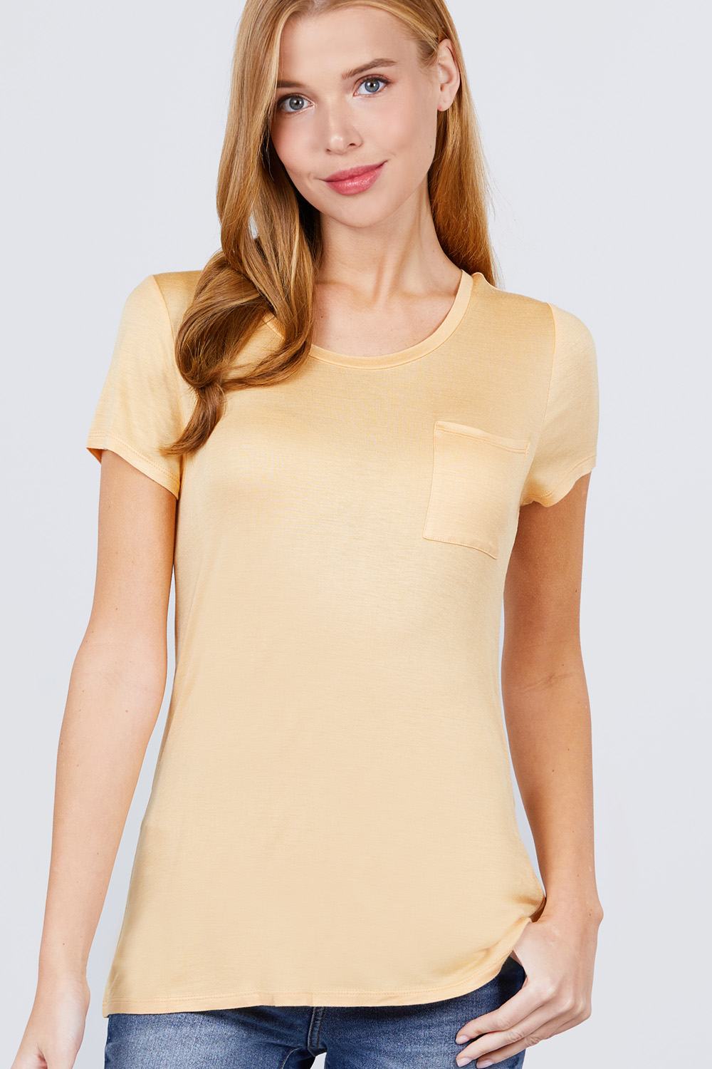 Short Sleeve Scoop Neck Top With Pocket - LOLA LUXE