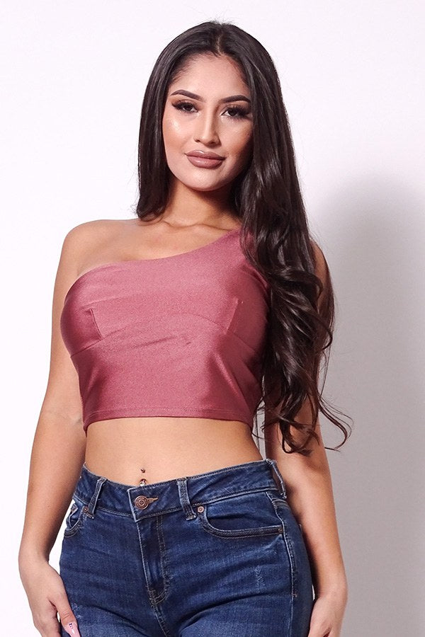 Sleeveless One Shoulder Bustier Crop Top - LOLA LUXE