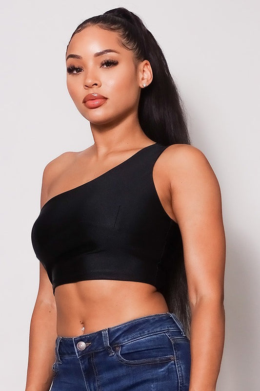 Sleeveless One Shoulder Bustier Crop Top - LOLA LUXE