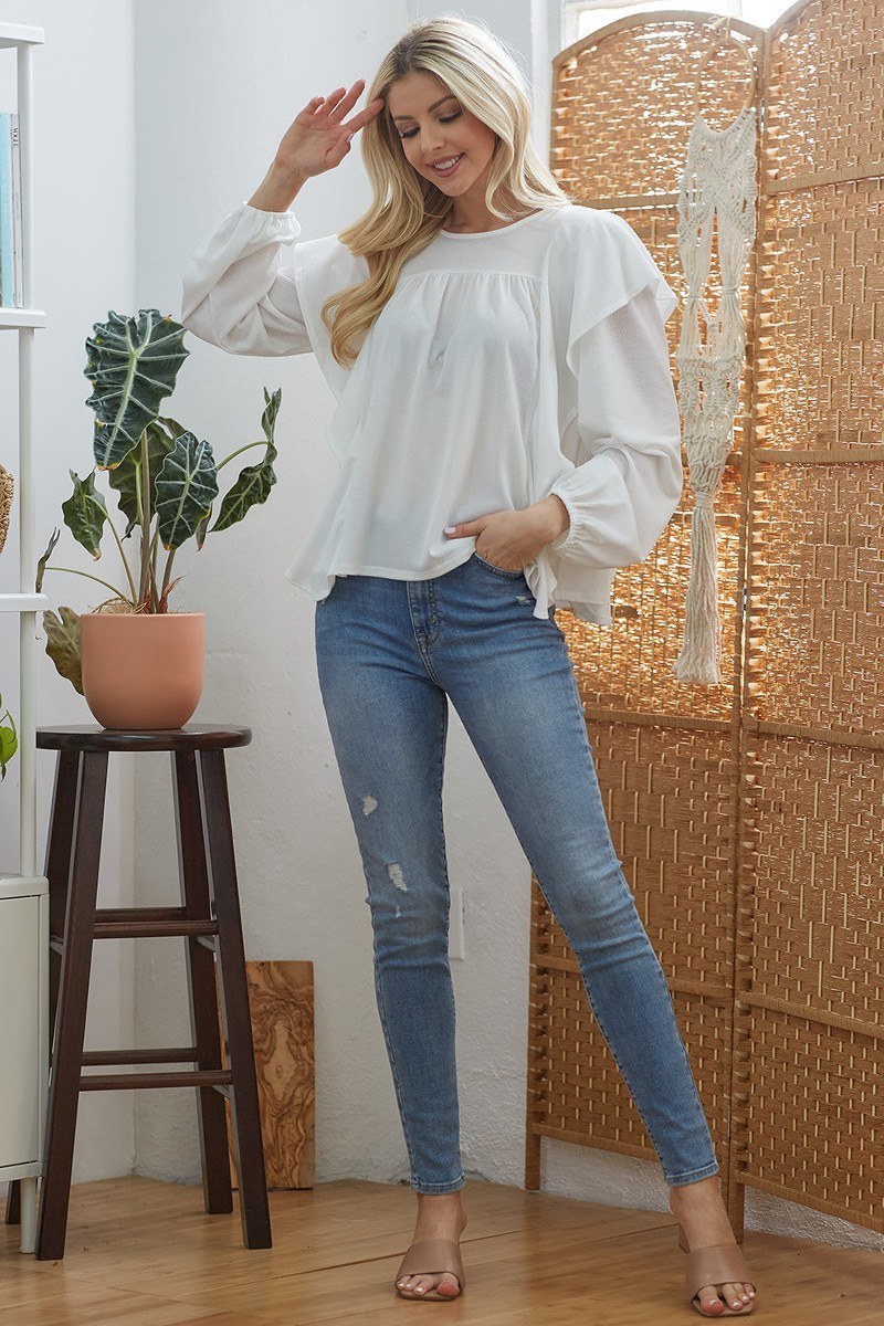 Draped Ruffle Longsleeve Top - LOLA LUXE