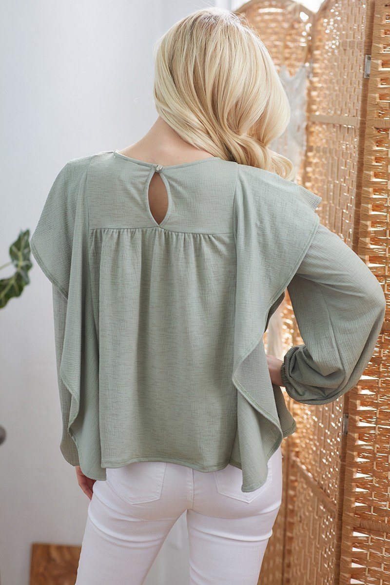 Draped Ruffle Longsleeve Top - LOLA LUXE