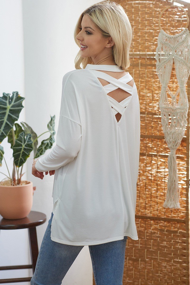 Criss Cross Open Back Longsleeve Top - LOLA LUXE