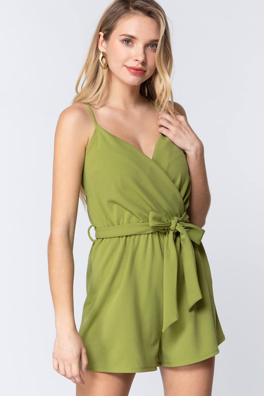 V-neck Cami Belted Romper - LOLA LUXE