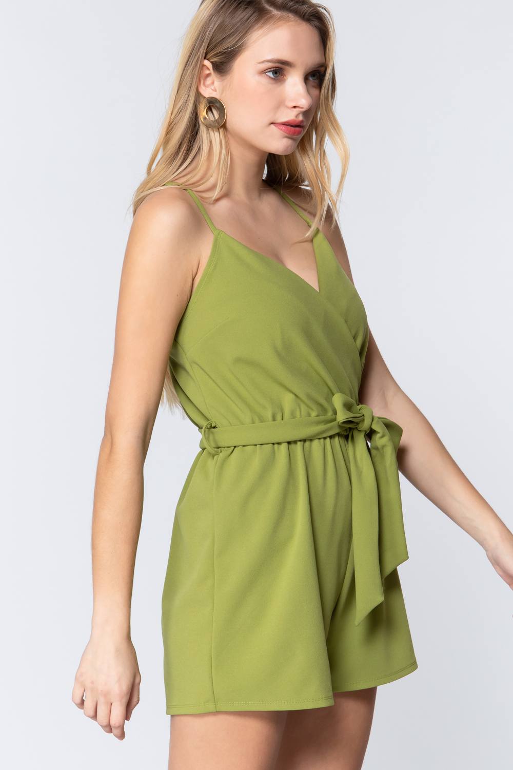 V-neck Cami Belted Romper - LOLA LUXE