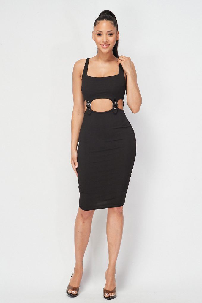 Cut-out Buckle Detail Bodycon Dress - LOLA LUXE