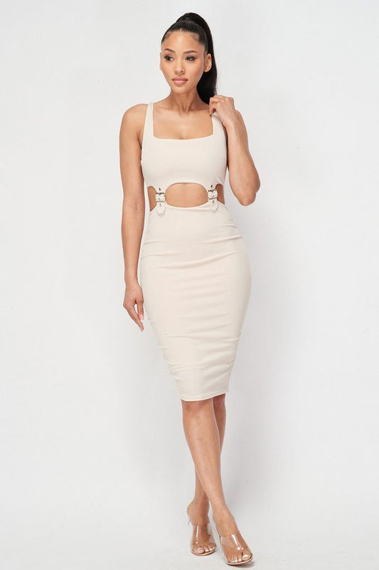 Cut-out Buckle Detail Bodycon Dress - LOLA LUXE