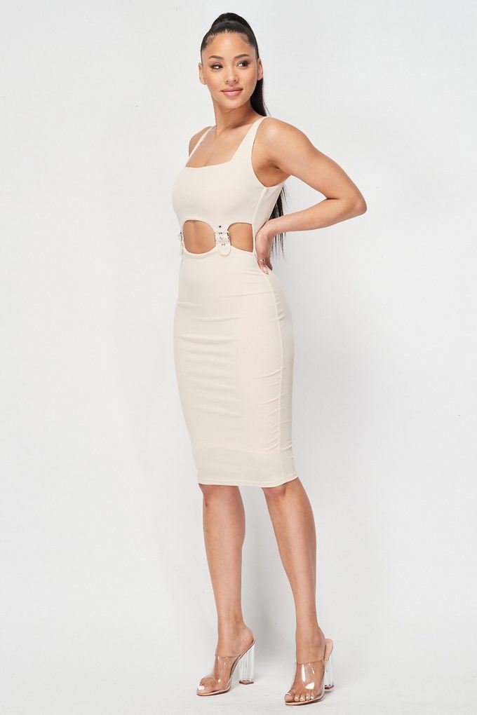 Cut-out Buckle Detail Bodycon Dress - LOLA LUXE