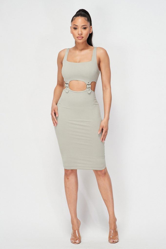 Cut-out Buckle Detail Bodycon Dress - LOLA LUXE