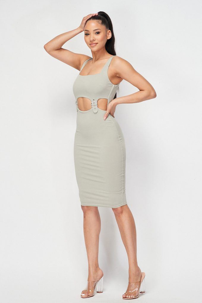 Cut-out Buckle Detail Bodycon Dress - LOLA LUXE