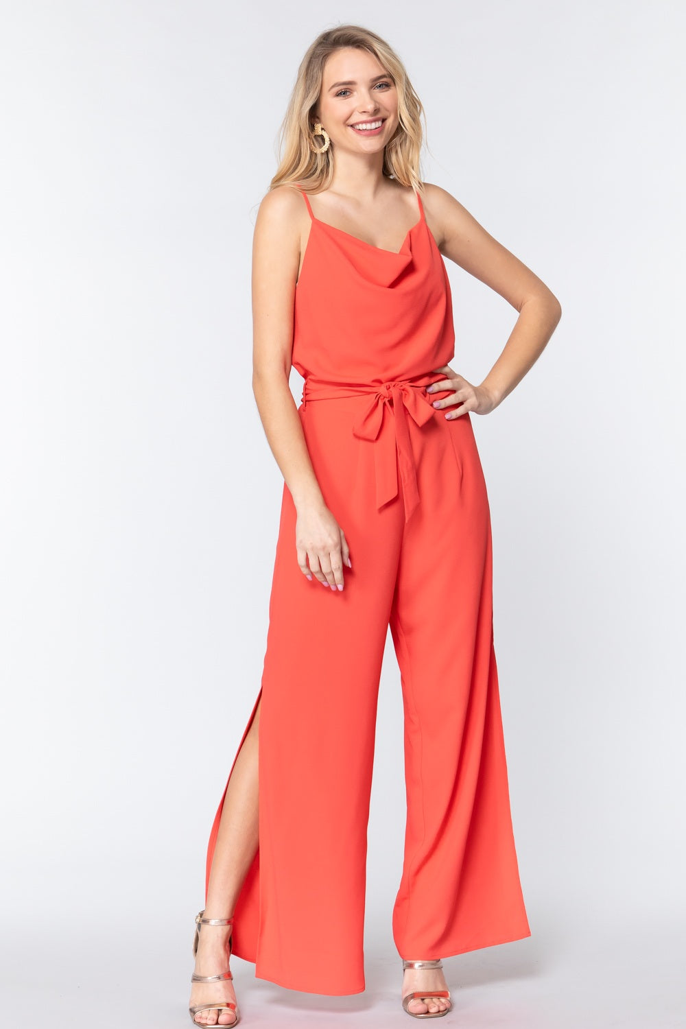 Cowl Neck Cami Woven Jumpsuit - LOLA LUXE