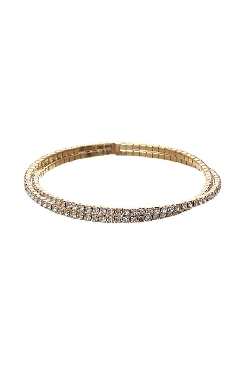 Paved Lined Rhinestone Cuff Bracelet - LOLA LUXE