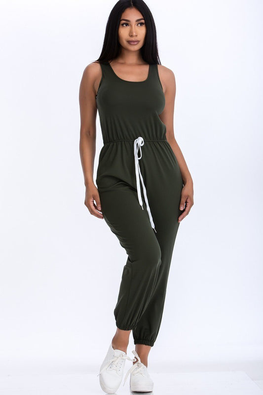 Elasticized Waist Jogger Jumpsuit - LOLA LUXE