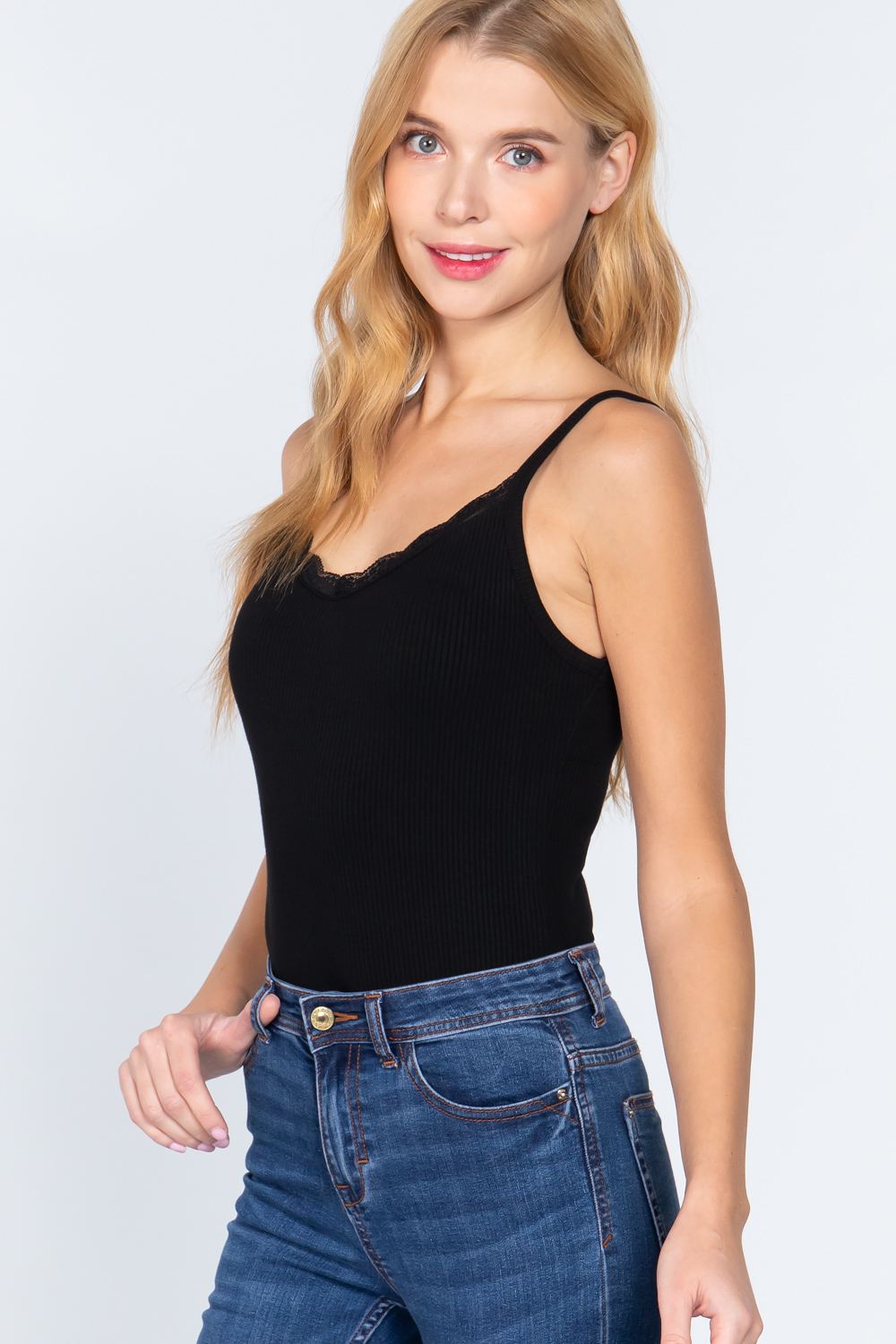 Heavy Rib Cami W/lace Bodysuit - LOLA LUXE