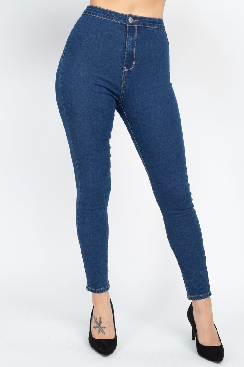 High Waist Zippered Denim - LOLA LUXE