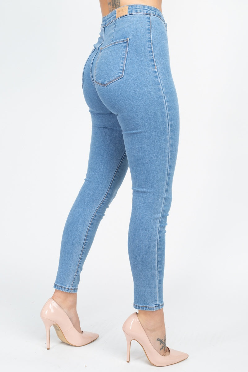 High Waist Zippered Denim - LOLA LUXE