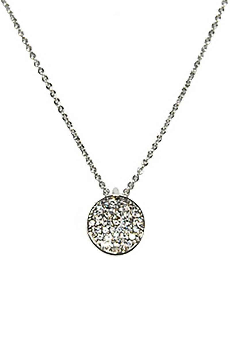 Metal Chain Rhinestone Round Pendant Necklace - LOLA LUXE