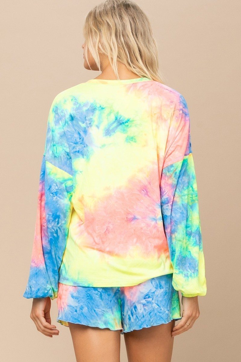 Tie-dye Printed Knit Top And Shorts Set - LOLA LUXE