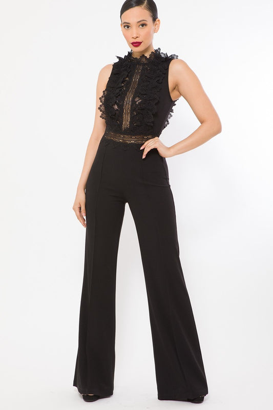 Crochet Lace Combined Bodice Jumpsuit - LOLA LUXE