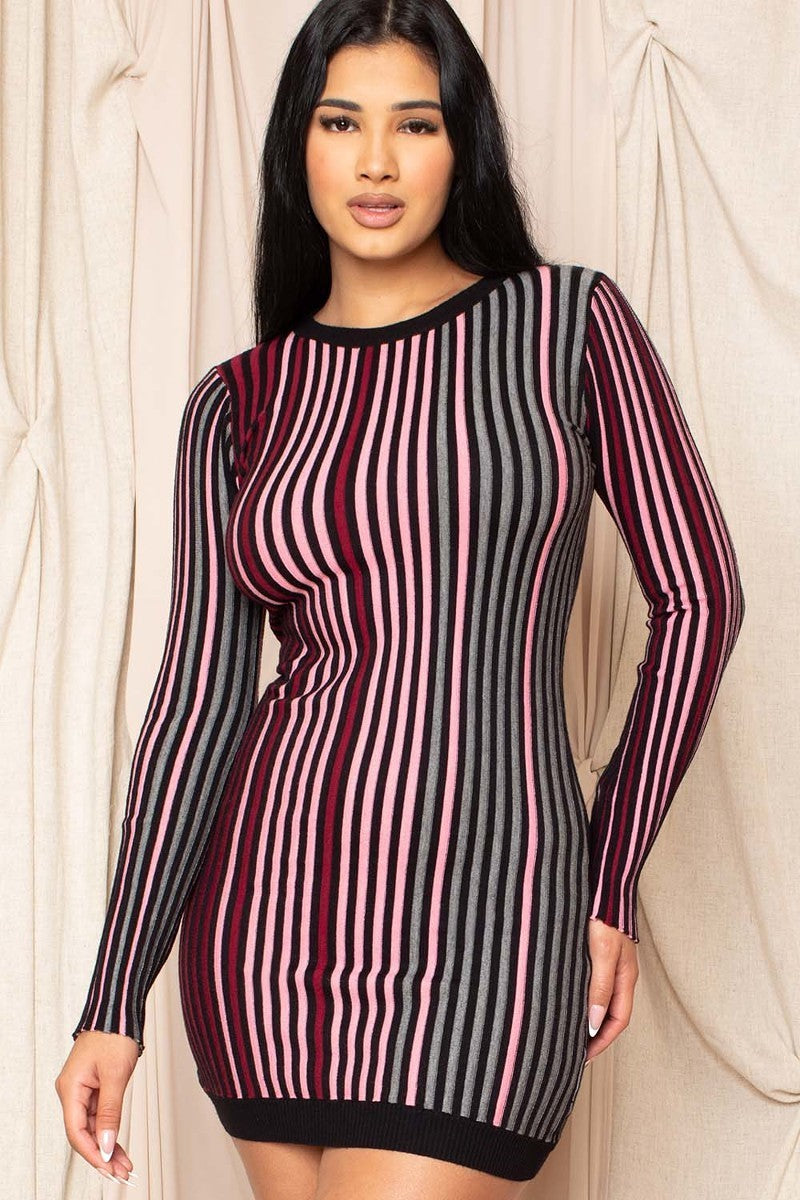 Multi-color Striped Ribbed Dress - LOLA LUXE