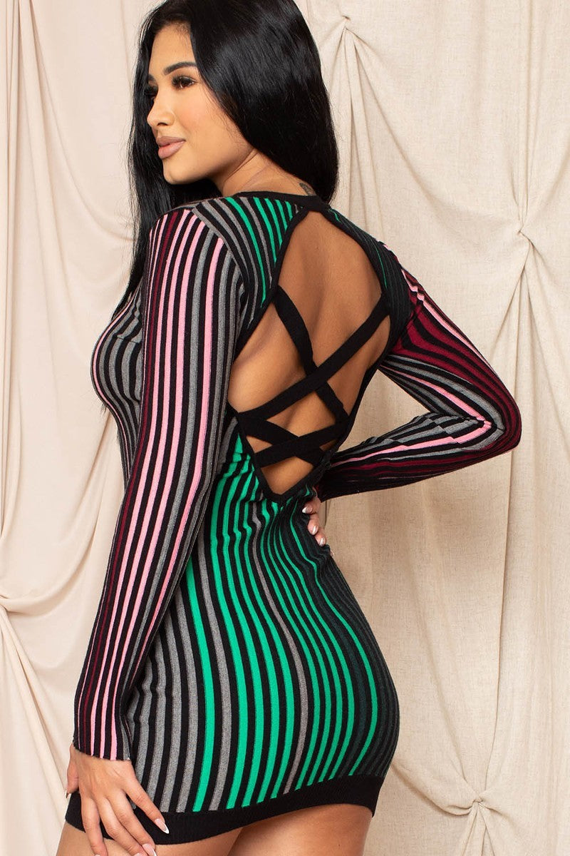 Multi-color Striped Ribbed Dress - LOLA LUXE