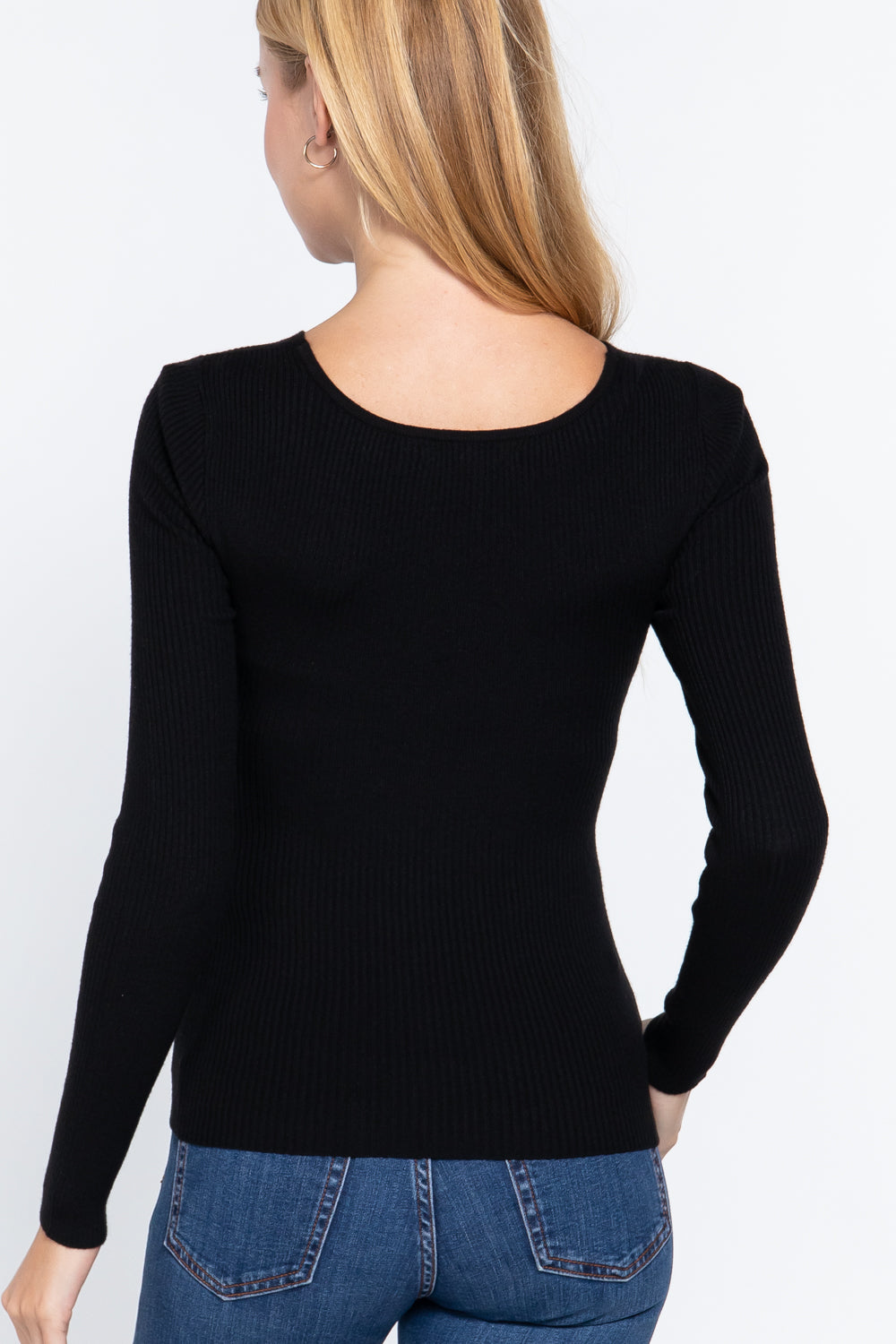 Long Slv V-neck Knotted Sweater - LOLA LUXE