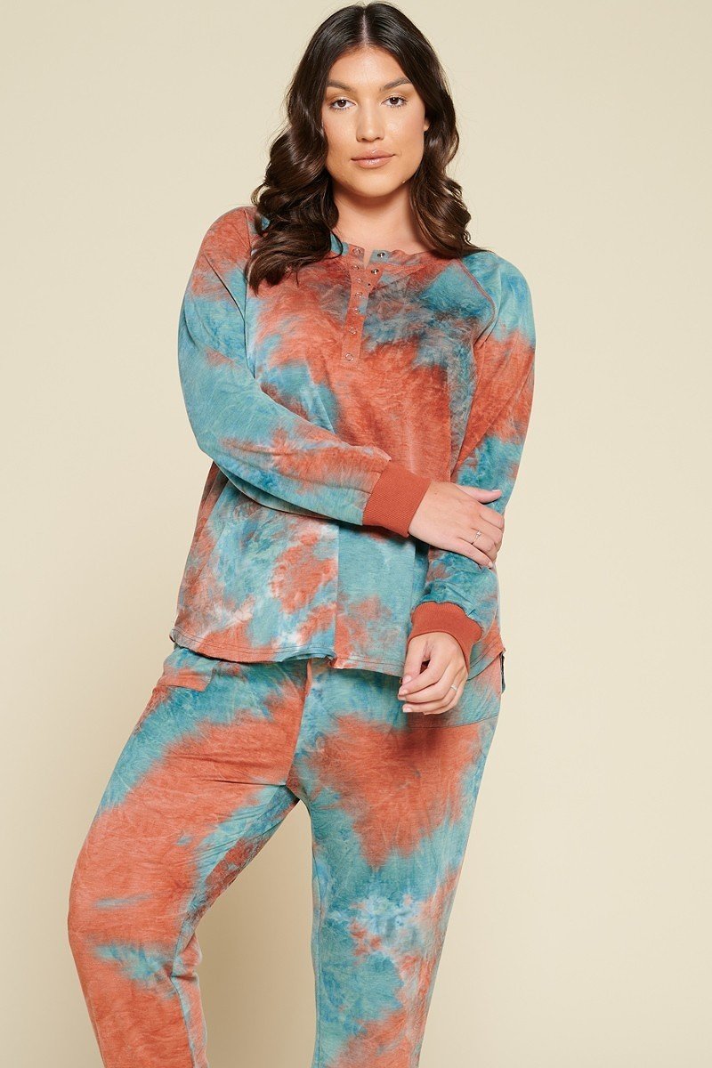 Tie-dye Printed French Terry Knit Loungewear Sets - LOLA LUXE