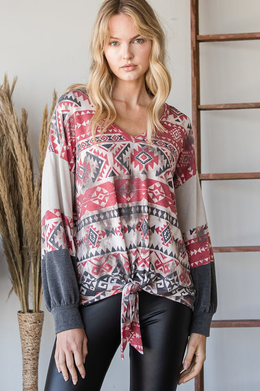 Beautiful Aztec Print Long Sleeve Sweater - LOLA LUXE