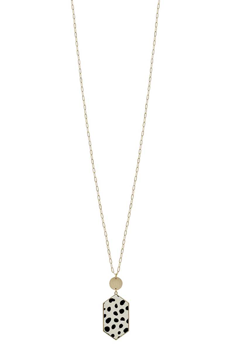 Metal Chain Hexagon Leopard Pendant Long Necklace - LOLA LUXE