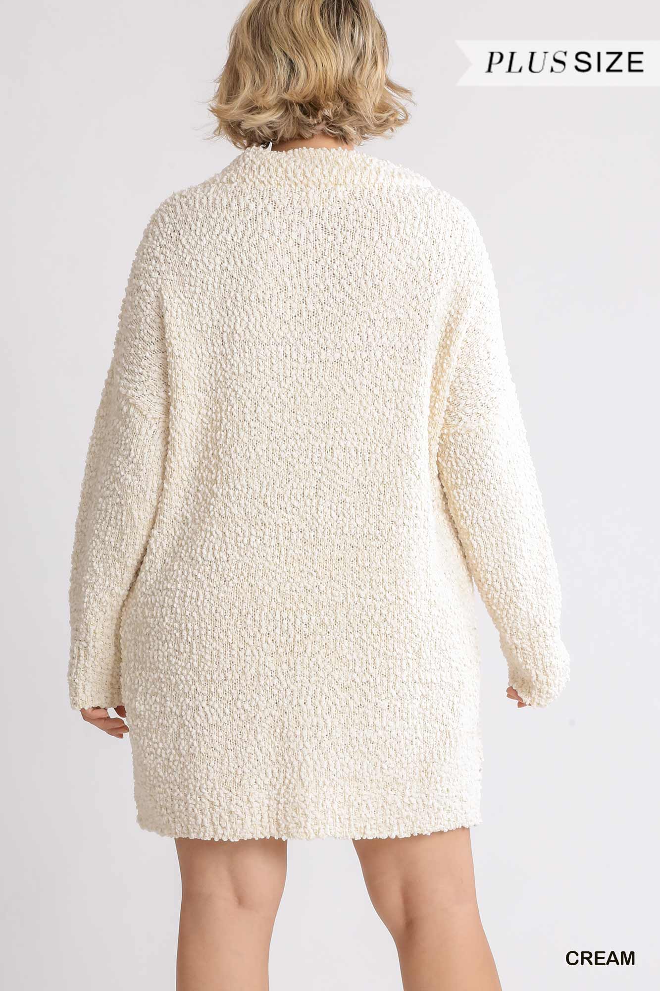 High Cowl Neck Bouclé Long Sleeve Sweater Dress - LOLA LUXE