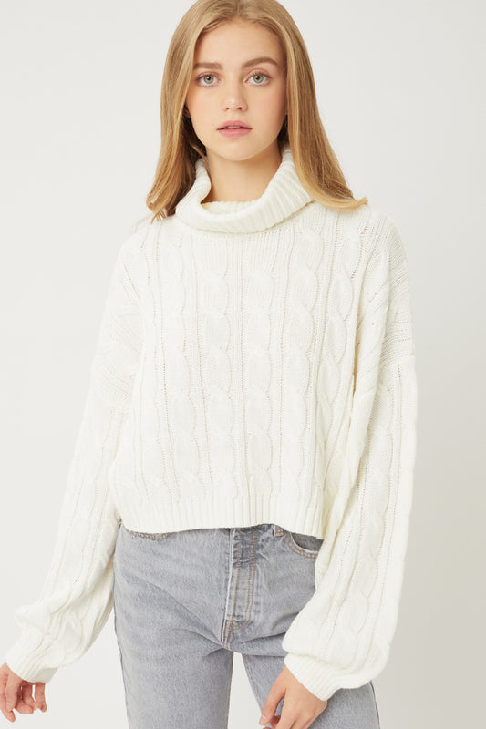 Turtle Neck Loose Fit Cable Knit Sweater - LOLA LUXE