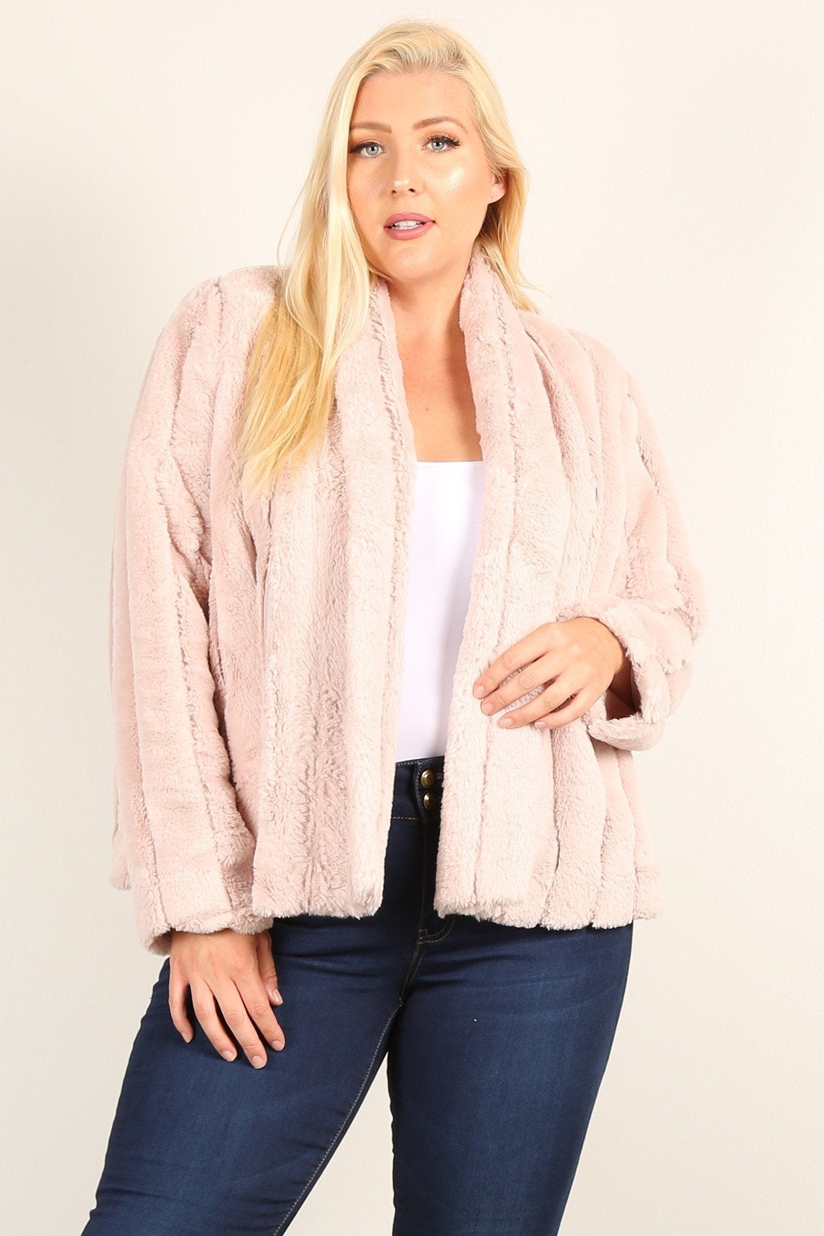 Plus Size Faux Fur Jackets With Open Front And Loose Fit - LOLA LUXE