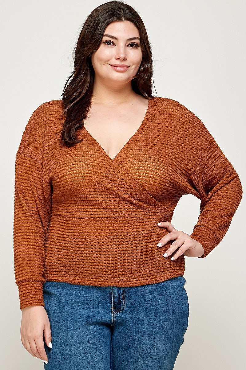 Plus Size Textured Waffle Sweater Knit Top - LOLA LUXE