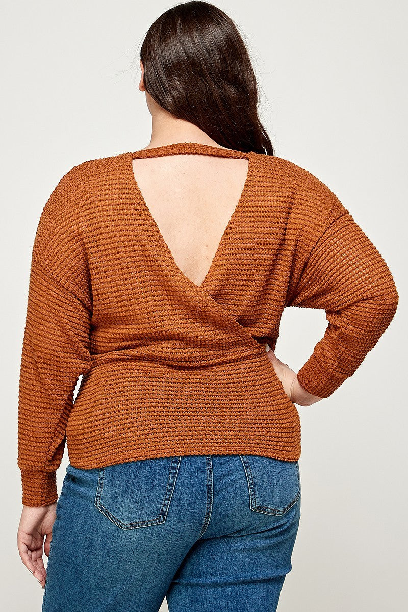 Plus Size Textured Waffle Sweater Knit Top - LOLA LUXE