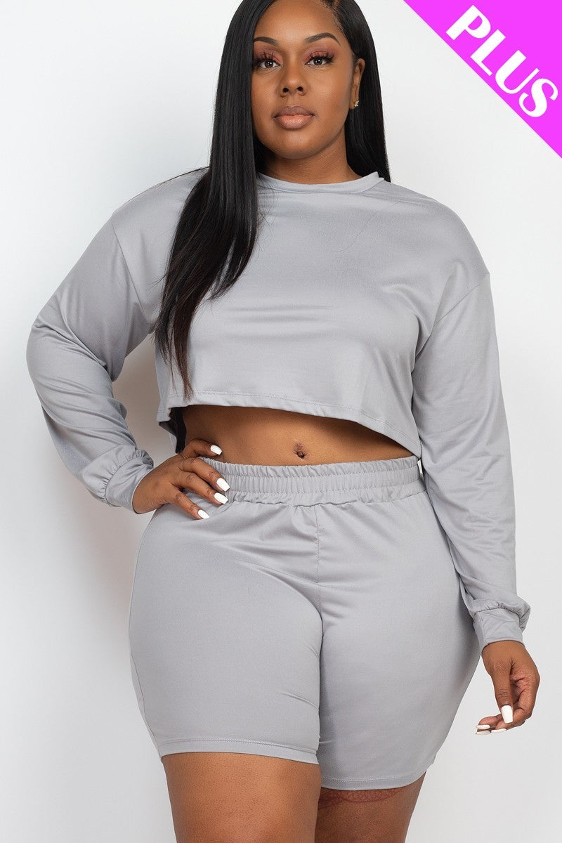 Plus Size Cozy Crop Top And Shorts Set - LOLA LUXE