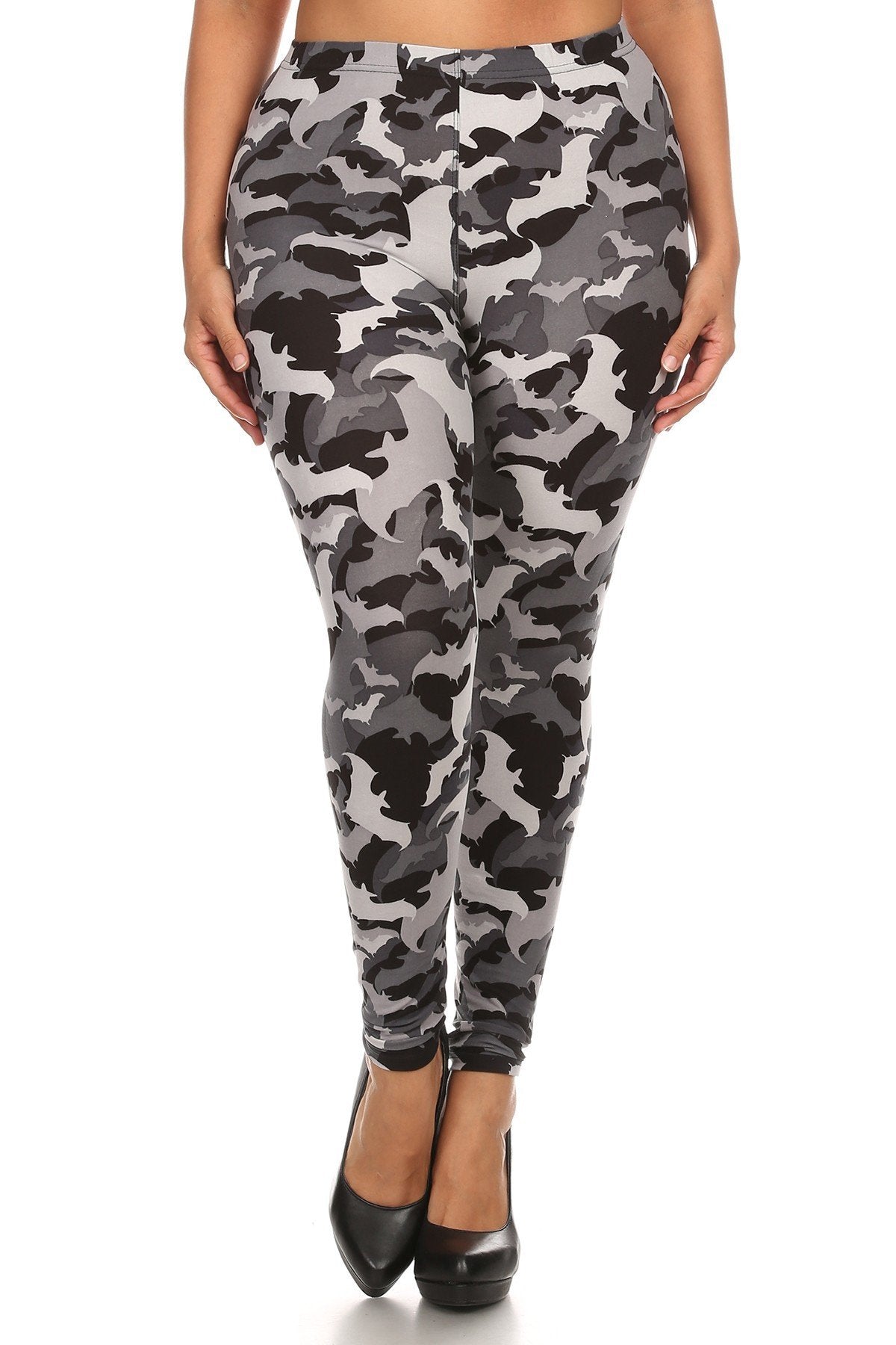 Plus Size Print, Full Length Leggings In A Slim Fitting Style With A Banded High Waist. - LOLA LUXE