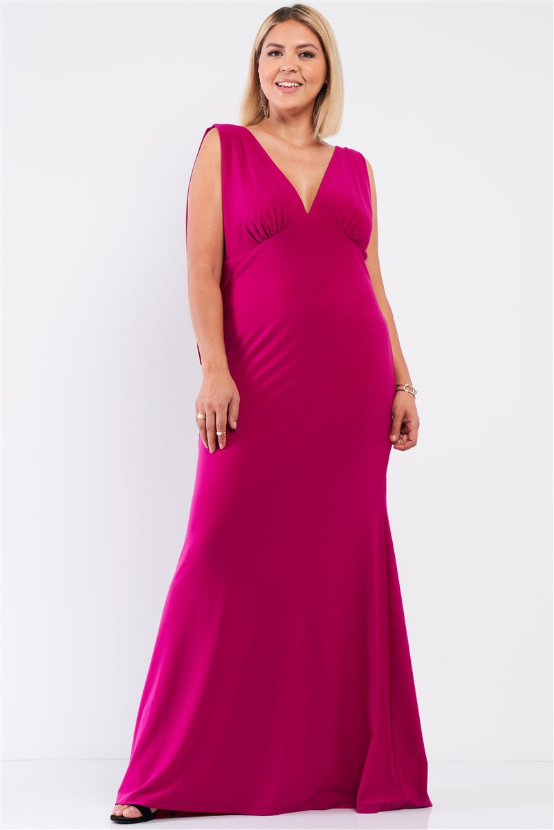 Plus Draped Back V-neck Sleeveless Maxi Dress - LOLA LUXE