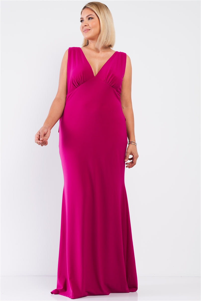 Plus Draped Back V-neck Sleeveless Maxi Dress - LOLA LUXE