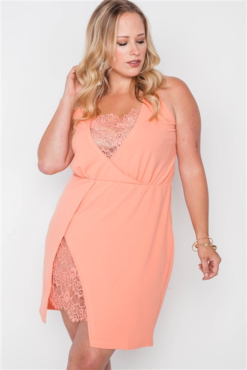 Plus Size Lace Detail Bodycon Mini Dress - LOLA LUXE