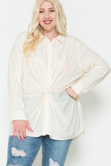 Twisted Knot Detail Oversized Satin Shirt - LOLA LUXE