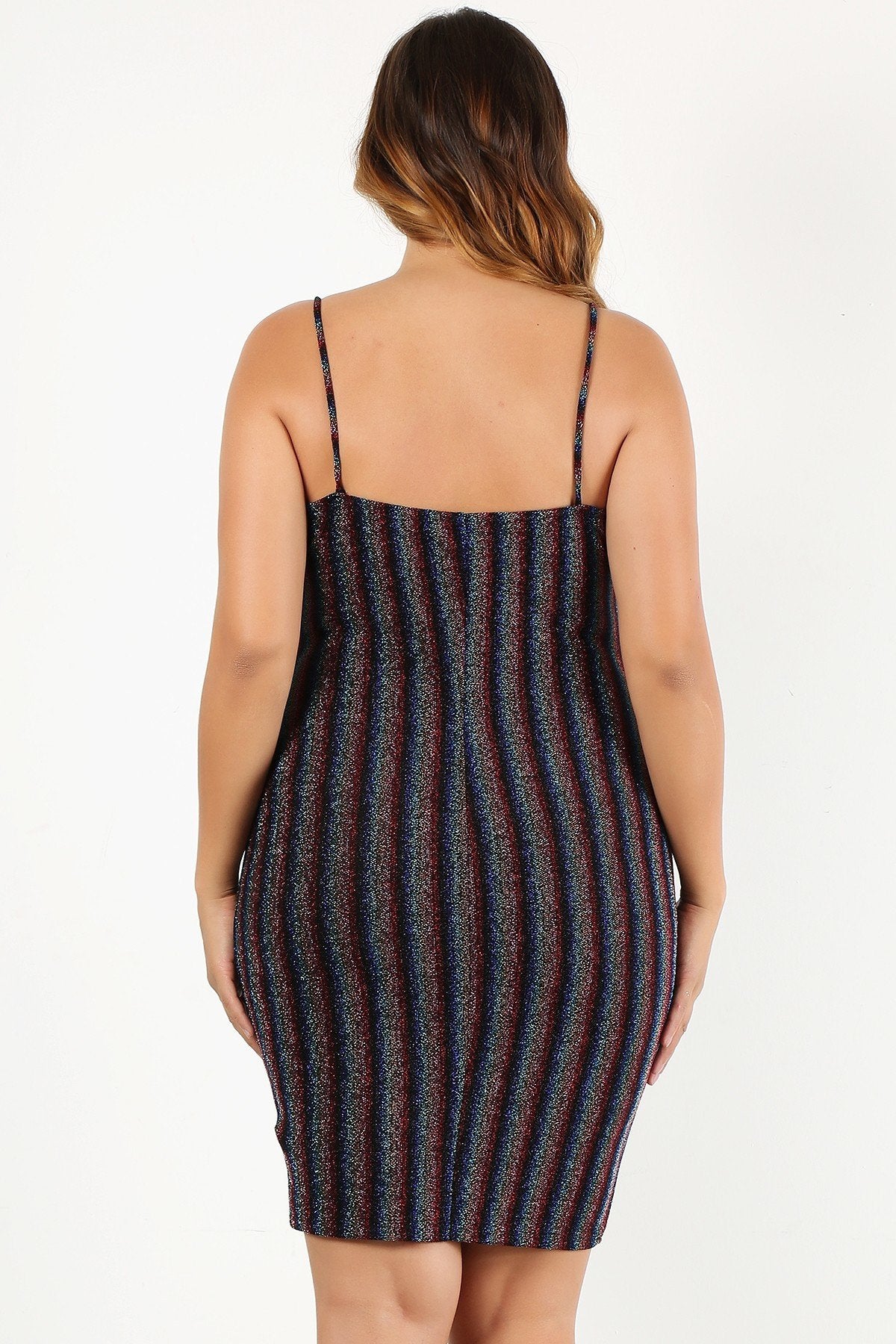 Plus Size Rainbow Striped Sleeveless Short Dress - LOLA LUXE