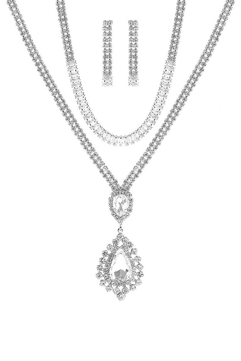 Crystal Dangle Tear Choker And Necklace Set - lolaluxeshop